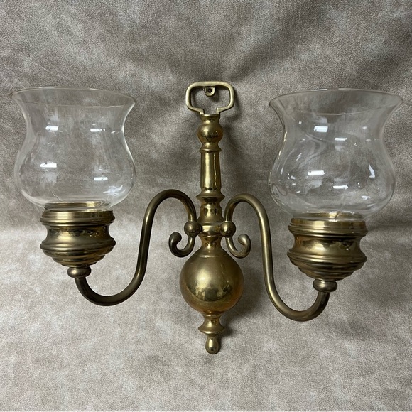 Vintage Solid Brass Mounted Sconce Double Candle Holders - Picture 1 of 7